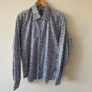 Bugatchi Shirt - Blue/White Patterned - X-Large - Classic Fit